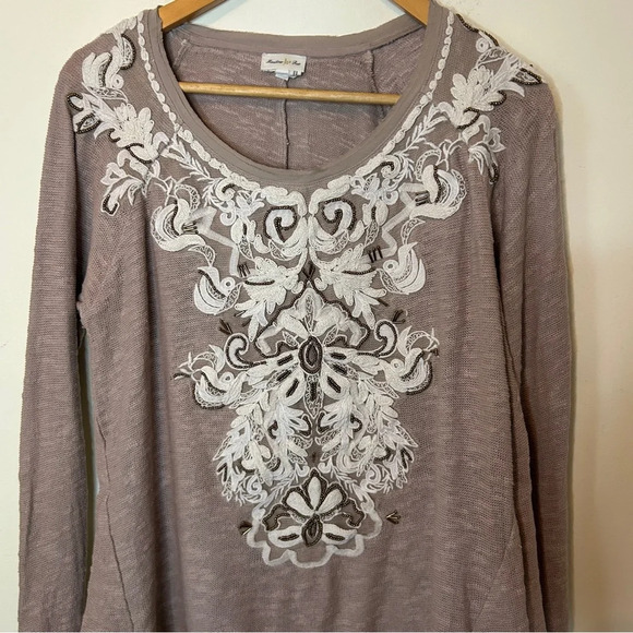 Meadow Rue Anthropologie Rococo Beaded Long Sleeve Top Blouse Size M - Picture 2 of 7